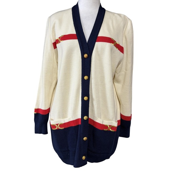 Tricoville Sweaters - Tricoville Cardigan Sweater Womens 10 Multicolor Stripe Gold Buttons Pockets